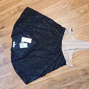 Wayf Black Sequin Dress with Tan Accents